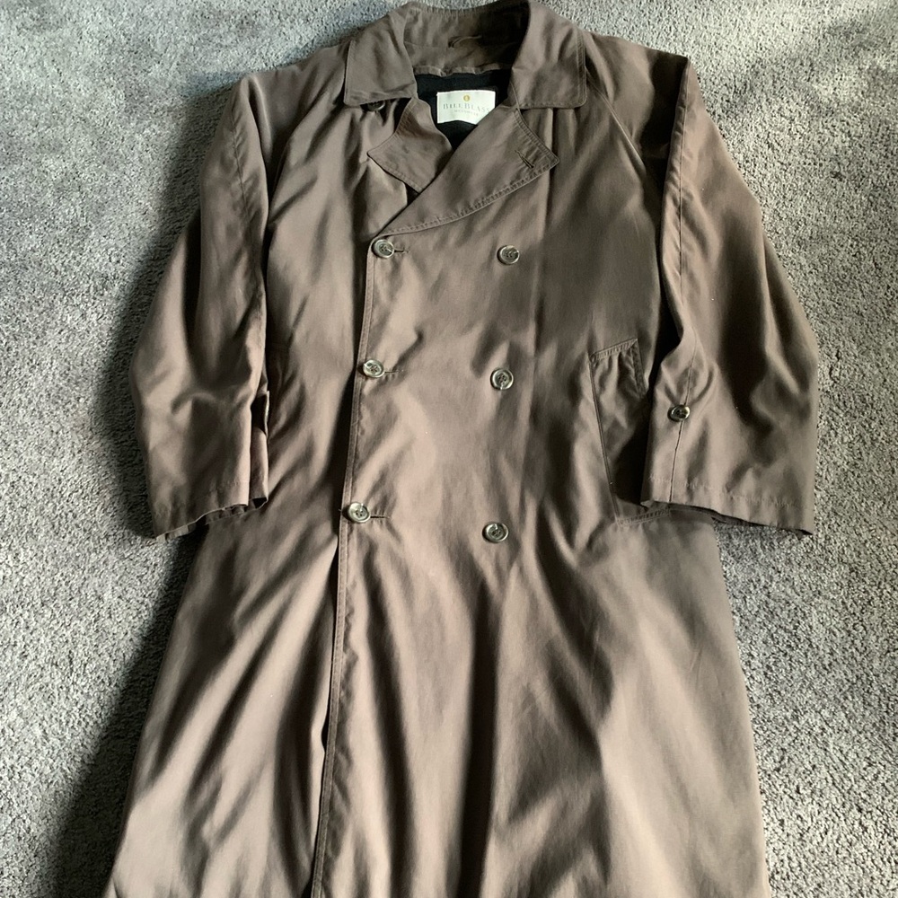 Bill Blass Brown/Gray Trench Coat Double-Breasted Classic